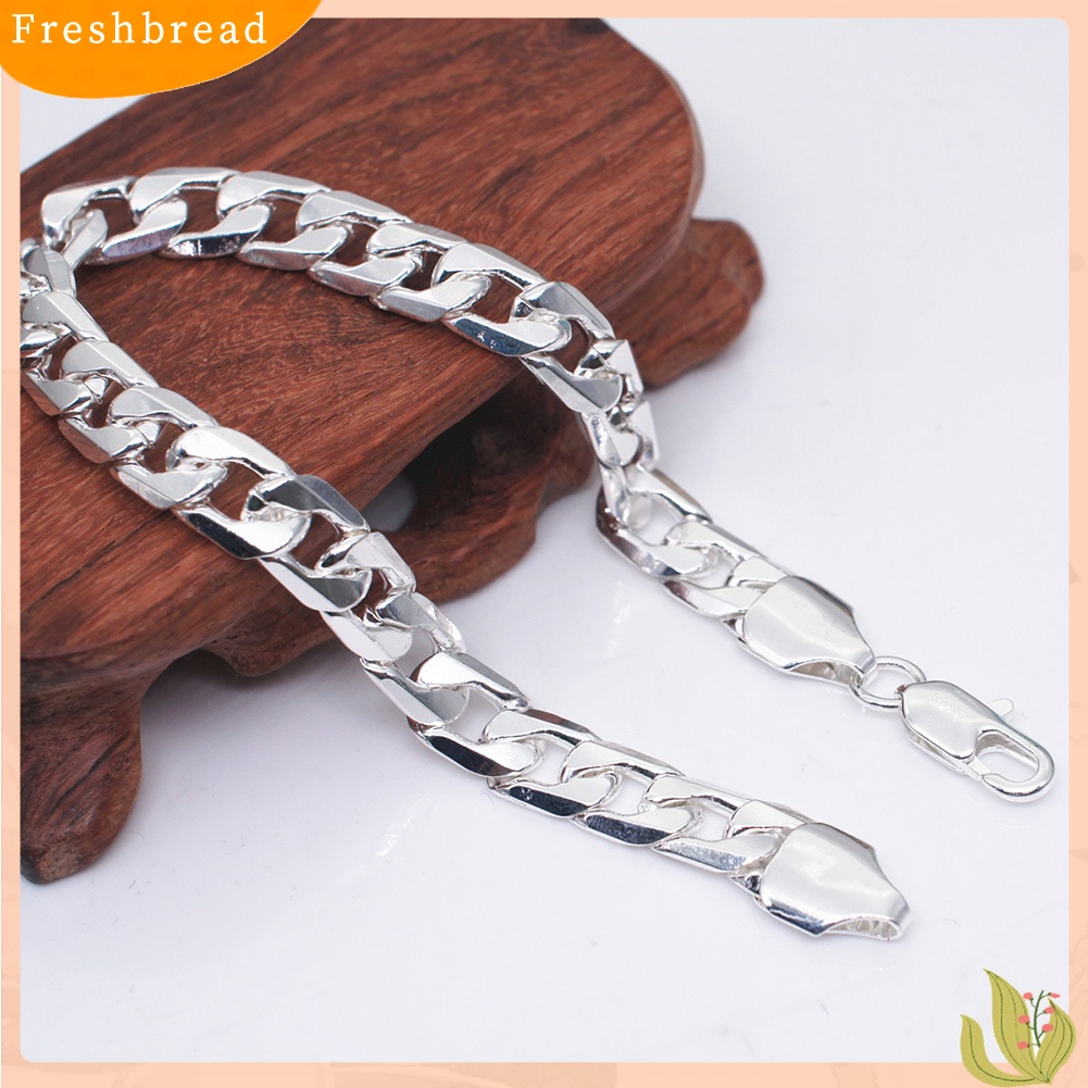 &lt; Freshbread &gt; 8mm Fashion Perak Disepuh Curb Rantai Gelang Bangle Wanita Pria Perhiasan Pesta