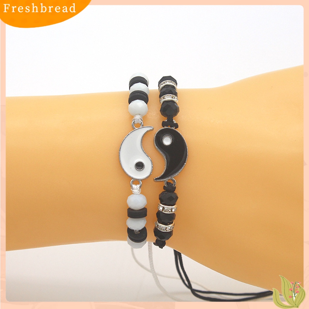 &lt; Freshbread &gt; 2Pcs Gelang Couple Adjustable Bahan Alloy Anti Karat Tidak Luntur Bergaya Gelang Liontin Untuk Wanita