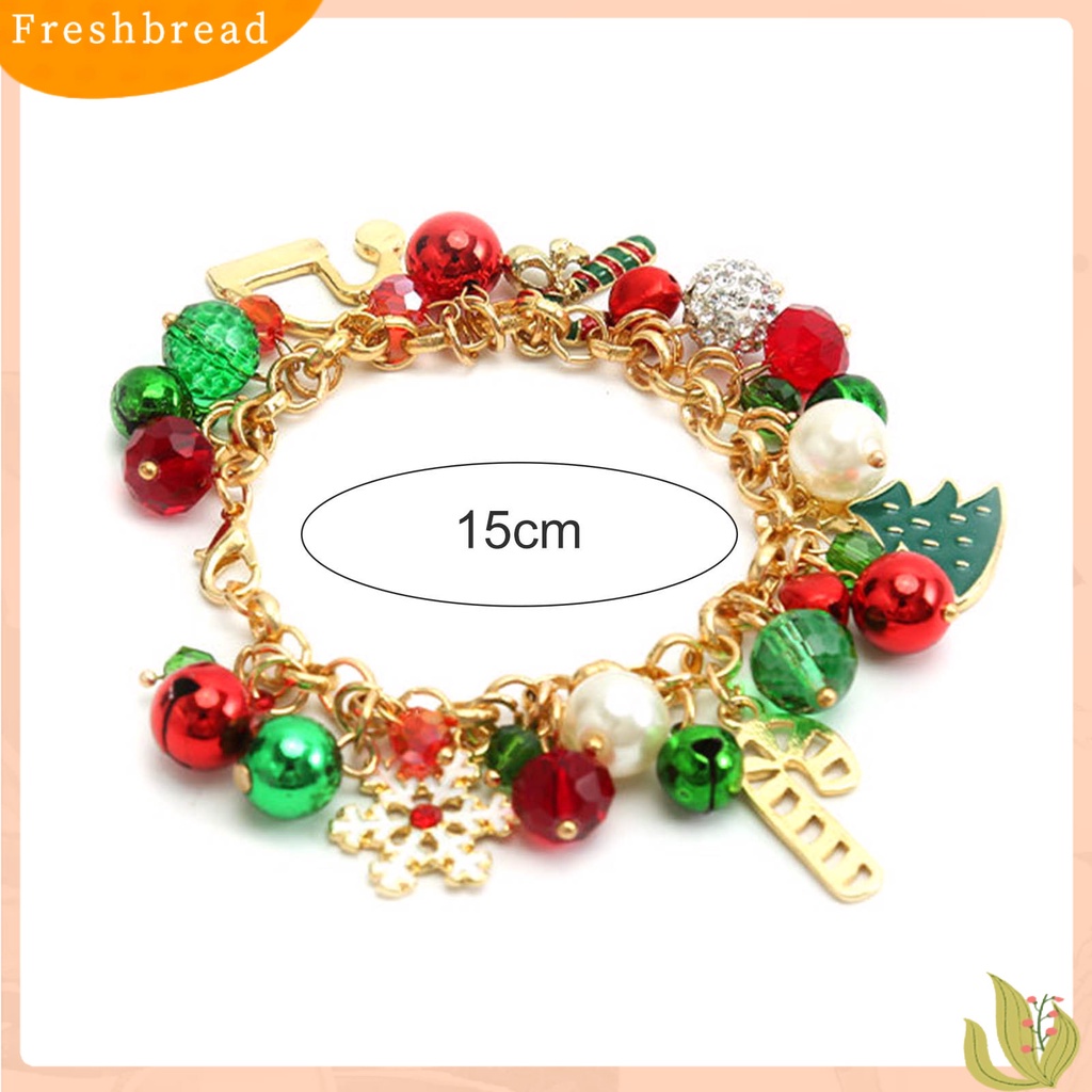 &lt; Freshbread &gt; Gelang Natal Alloy Bell Kristal Imitasi Snowflake Gelang Pohon Natal Untuk Pesta