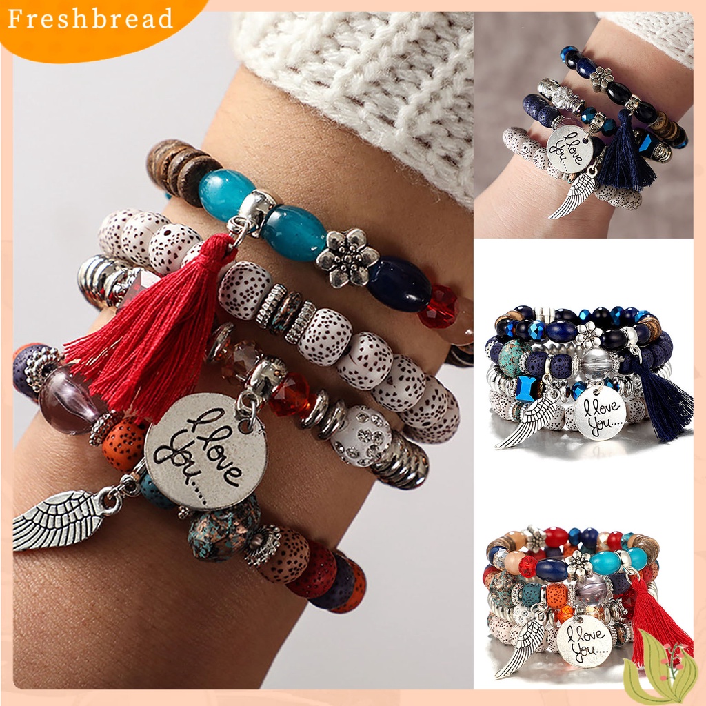 &lt; Freshbread &gt; 4pcs/Set Gelang Wanita Gaya Bohemian Manik-Manik Vintage Rantai Tangan Rumbai Untuk Hadiah