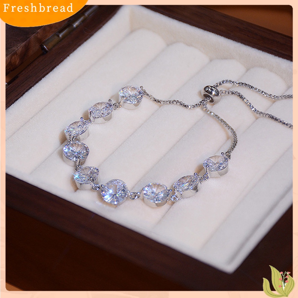 &lt; Freshbread &gt; Liontin Gelang Berlian Imitasi Bertatahkan Manik-Manik Yang Dapat Disesuaikan Warna Perak Fashion Besar Bling Cubic Zirconia Rantai Tangan Aksesori Perhiasan