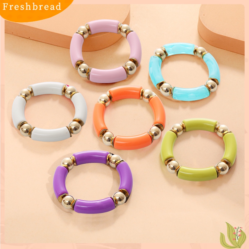 &lt; Freshbread &gt; Wanita Gelang Arc Tabung Manik-Manik Elastis Perhiasan Tebal Berwarna Gelang Vintage Untuk Pesta