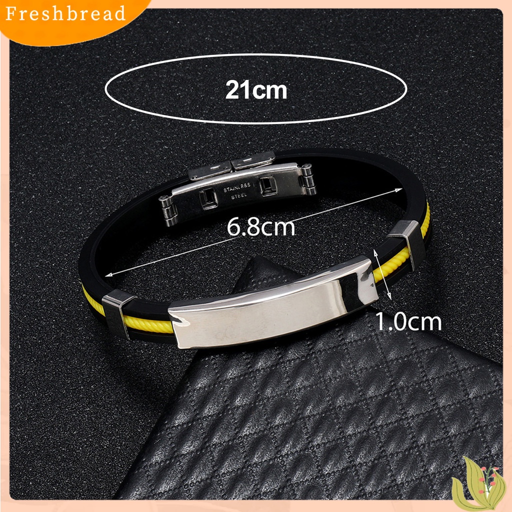 &lt; Freshbread &gt; Pria Gelang Silikon Elastis Adjustable Gesper Minimalis Poles Hias Dekorasi Bebas Alergi Trendi Pria Gelang Stainless Steel Aksesori Perhiasan