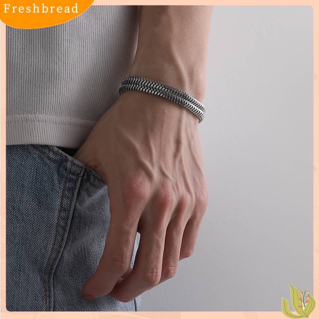 &lt; Freshbread &gt; Gelang Rantai Pria Double Layer Flat Snake Chain Jewelry Hip Hop Geometris Bangle Fashion Jewelry