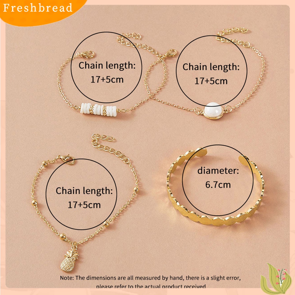 &lt; Freshbread &gt; 4Pcs/Set Gelang Alloy Bohemia Artistik Multi Gaya Gelang Liontin Nanas Untuk Kehidupan Sehari-Hari