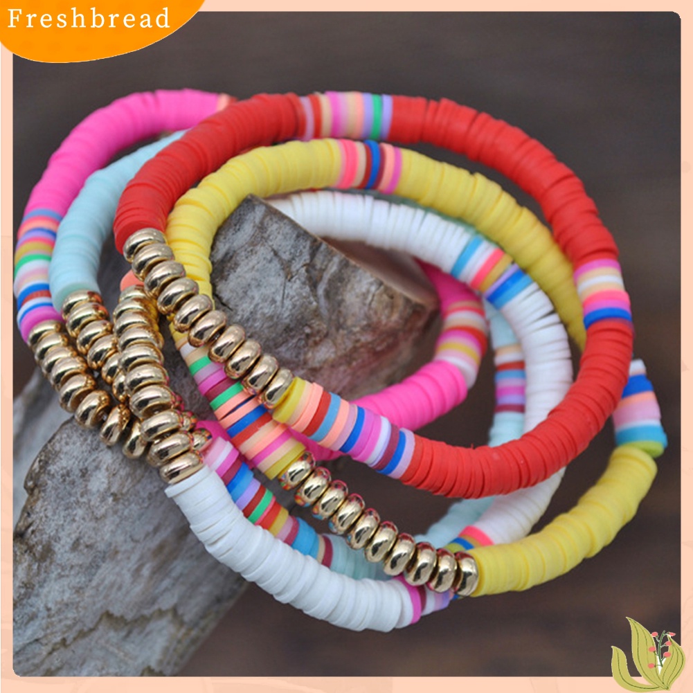 &lt; Freshbread &gt; 5Pcs Wanita Mode Rainbow Polymer Clay String Beads Gelang Pesta Bangle Hadiah