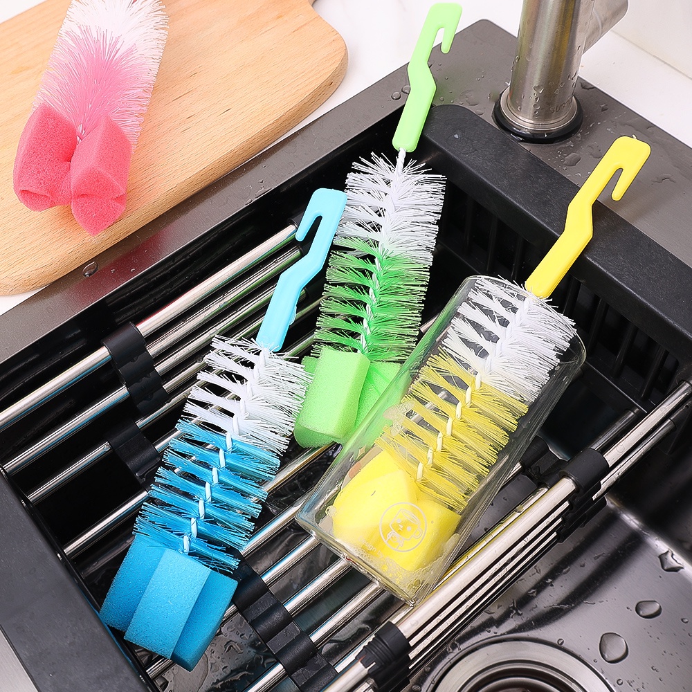 1pc Sikat Gelas Warna Random Sikat Pembersih Gelas Botol Bayi Cup Brush360° Sikat Pembersih Spons Sikat Botol Gagang Panjang Multifungsi Alat Pembersih Rumah Tangga