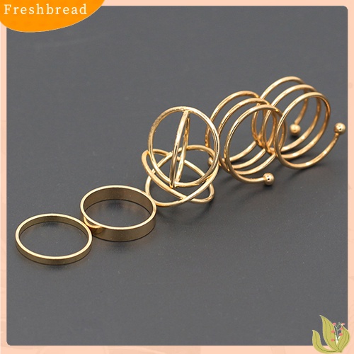 &lt; Freshbread &gt; 6Pcs/Set Wanita Golden Tone Stack Polos Slim Band Midi Ring Spiral Knuckle Rings