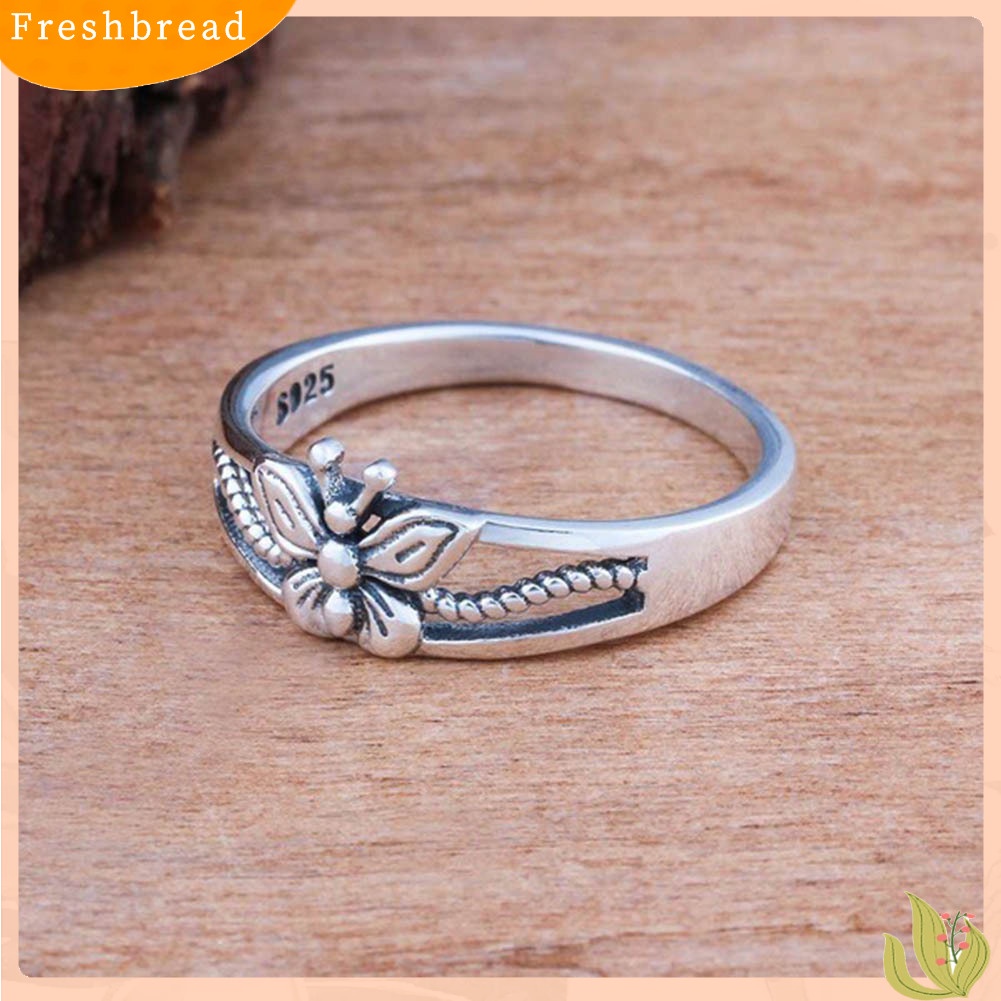 &lt; Freshbread &gt; Wanita Perak Berlapis Berongga Kupu-Kupu Tipis Band Jari Cincin Pesta Perhiasan Hadiah