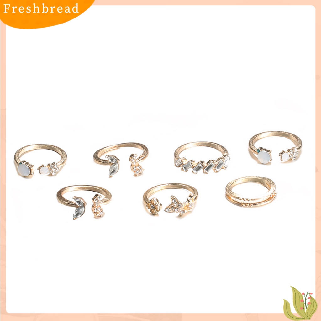 &lt; Freshbread &gt; 7Pcs Cincin Pembukaan Elegan Berlian Imitasi Mengkilap Tahan Aus Cincin Jari Temperamen Wanita Untuk Dekorasi