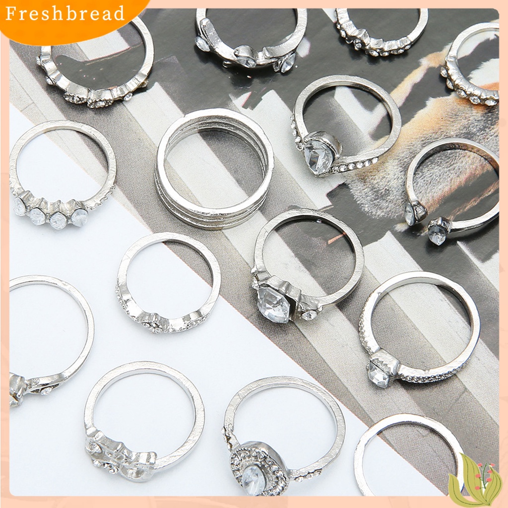 &lt; Freshbread &gt; 15Pcs Cincin Jari Trendi Pengerjaan Halus Semua Pertandingan Warna Perak Berongga Keluar Wanita Ring Untuk Pergi Jalan