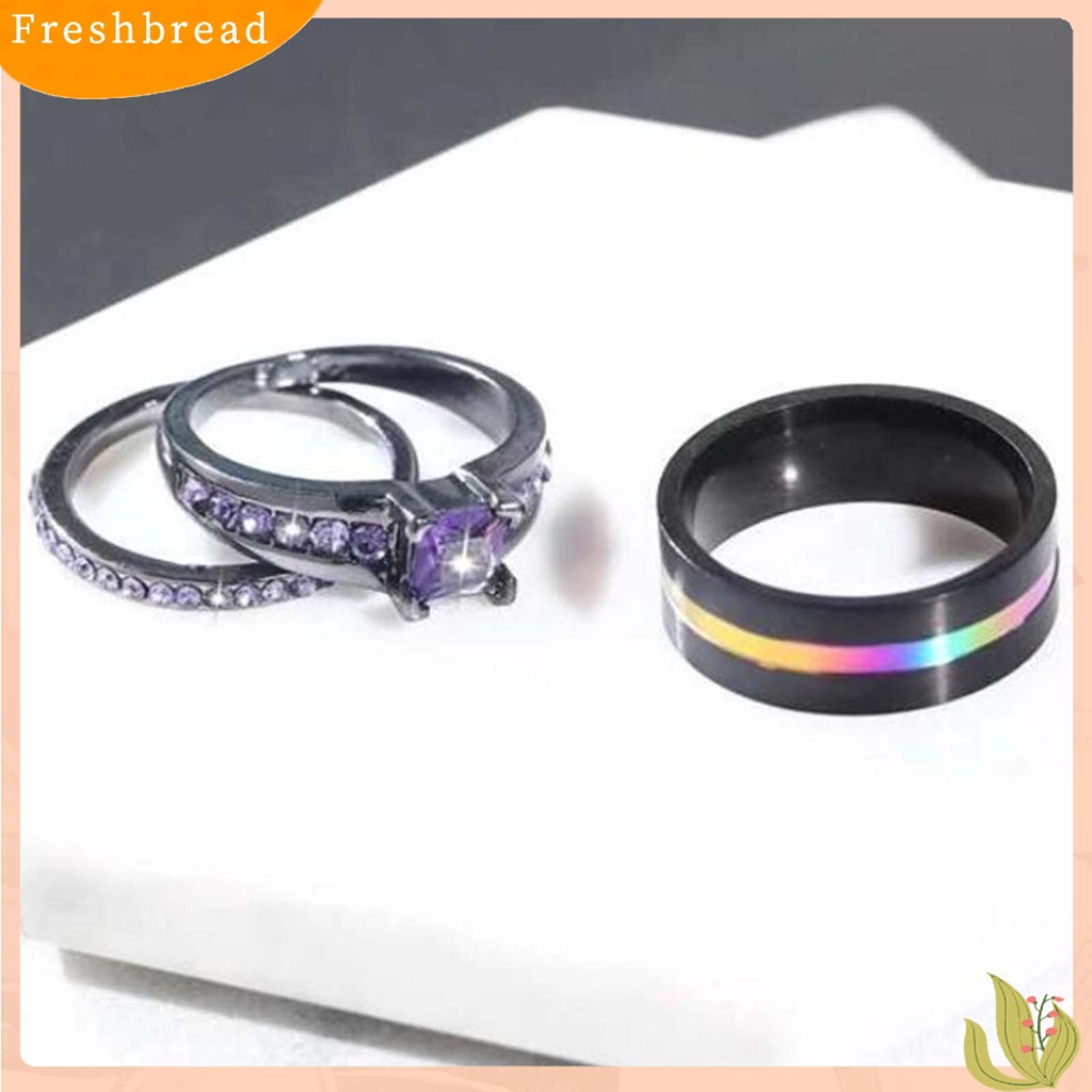 &lt; Freshbread &gt; 3Pcs/Set Cincin Pasangan Lebar Permukaan Halus Alloy Cubic Zirconia Garis Tipis Jari Rings Perhiasan Fashion