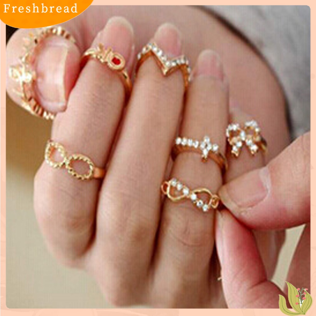 &lt; Freshbread &gt; 7Pcs Cincin Open Ring Stackable Alloy Bentuk Kupu-Kupu Cincin Midi Untuk Pesta