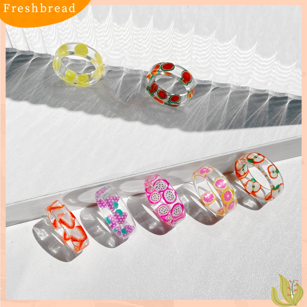 &lt; Freshbread &gt; 7Pcs Cincin Warna-Warni Menarik Nyaman Dipakai Resin Lemon Resin Finger Rings Untuk Hadiah