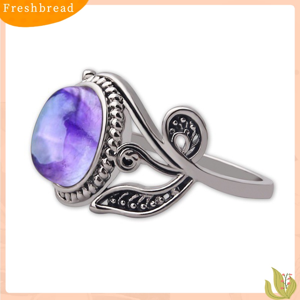 &lt; Freshbread &gt; Antik Lady Ungu Berlian Imitasi Ukir Daun Gaya Jari Cincin Pesta Perhiasan Hadiah