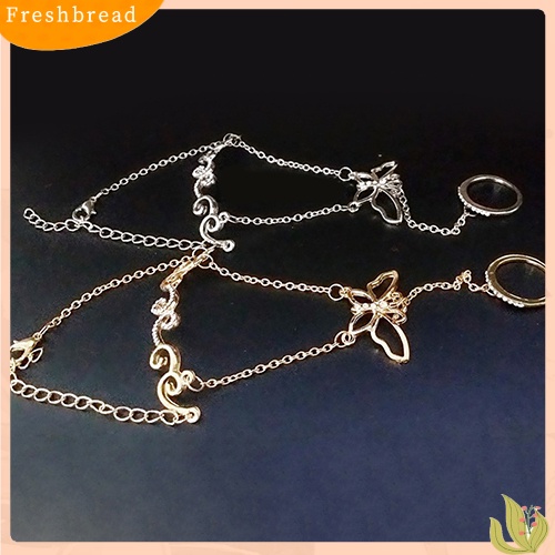 &lt; Freshbread &gt; Wanita Berongga Kupu-Kupu Link Mewah Rantai Jari Cincin Gelang Fashion Perhiasan