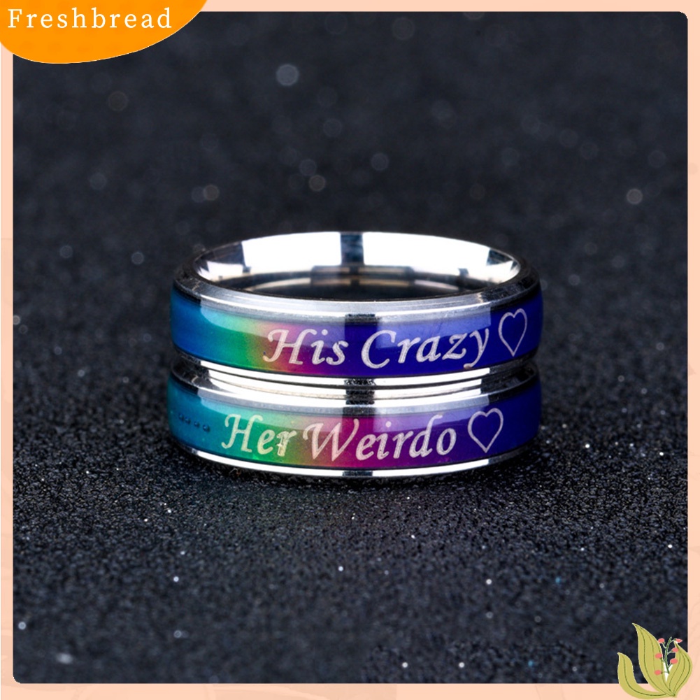 &lt; Freshbread &gt; His Crazy Her Weirdo Berubah Warna Titanium Couple Rings Perhiasan Ornamen Hadiah