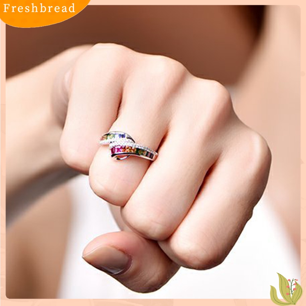 &lt; Freshbread &gt; Wanita Cincin Berlian Imitasi Mengkilap Hias Berkilau Geometris Electroplating Dekorasi Hadiah Rainbow Berwarna Faux Gemstone Party Ring Jewelry Untuk Pacaran