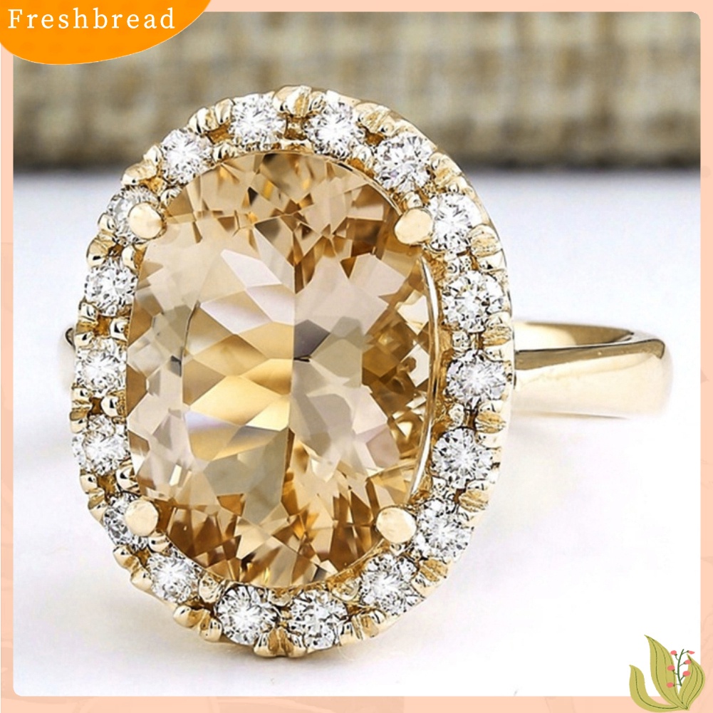 &lt; Freshbread &gt; Hadiah Hari Valentine Oval Buatan Topaz Berlian Imitasi Wanita Jari Cincin Perhiasan