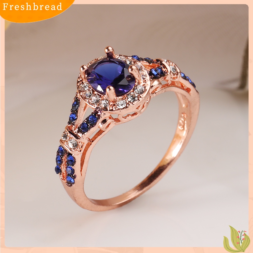 &lt; Freshbread &gt; Fashion Wanita Oval Berlian Imitasi Mengkilap Pengantin Pertunangan Pernikahan Cincin Perhiasan Hadiah