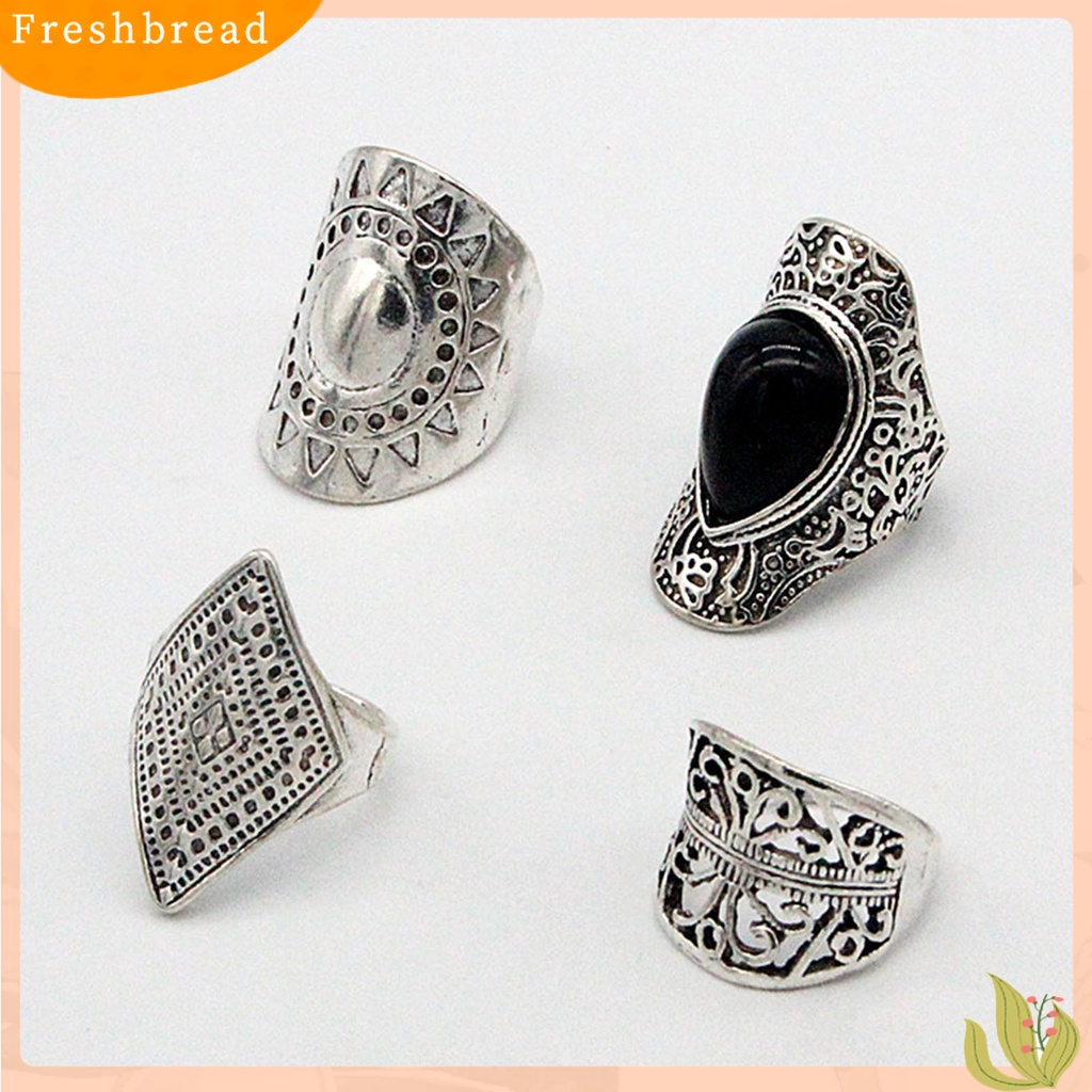 &lt; Freshbread &gt; 4Pcs/Set Cincin Unisex Gaya Bohemian Tahan Aus Cincin Fidget Ringan Super Cool Untuk Pesta