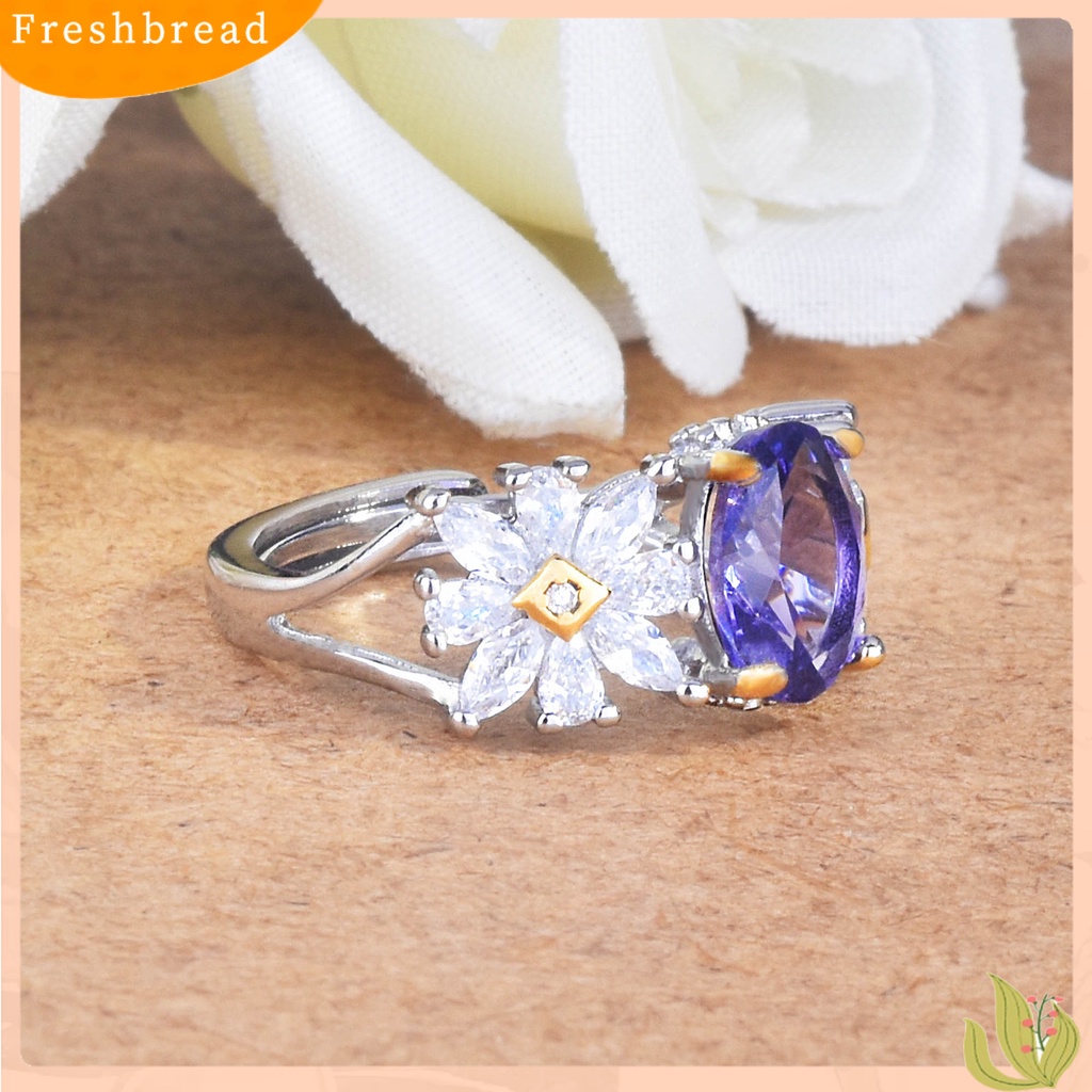 &lt; Freshbread &gt; Cincin Wanita Indah Dengan Bukaan Dapat Disesuaikan Kristal Imitasi Amethyst Jari Band Nikmat Pesta