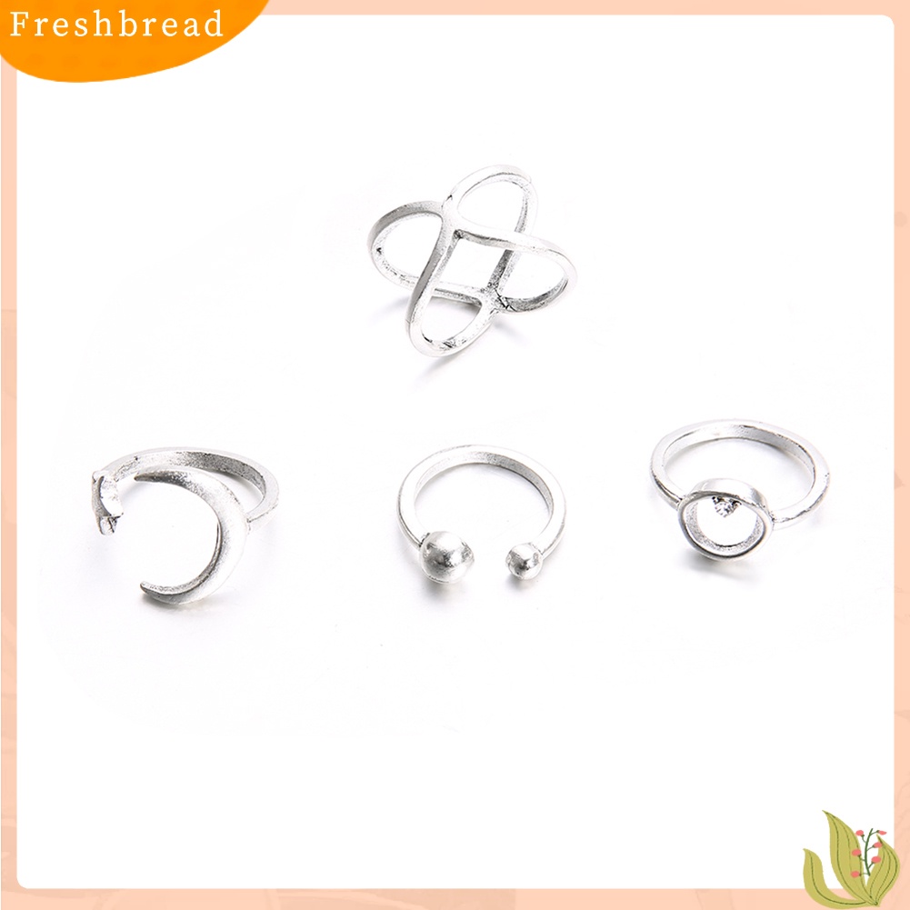 &lt; Freshbread &gt; 4Pcs/Set Salib Berlian Imitasi Bulan Bintang Terbuka Cincin Wanita Jari Buku Jari Perhiasan Hadiah