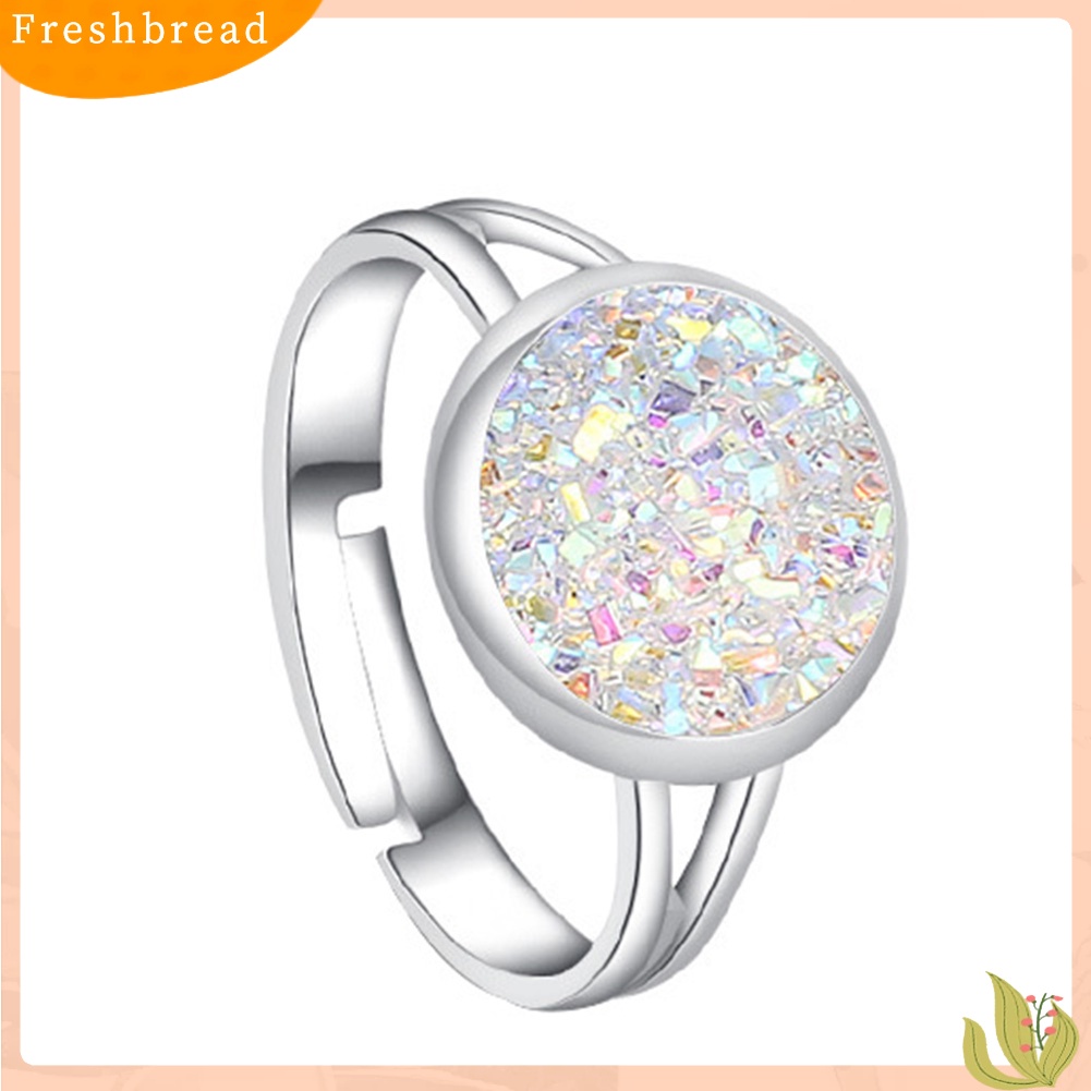 &lt; Freshbread &gt; Fashion Wanita Bulat Pelangi Druzy Terbuka Jari Cincin Adjustable Pesta Perhiasan Hadiah