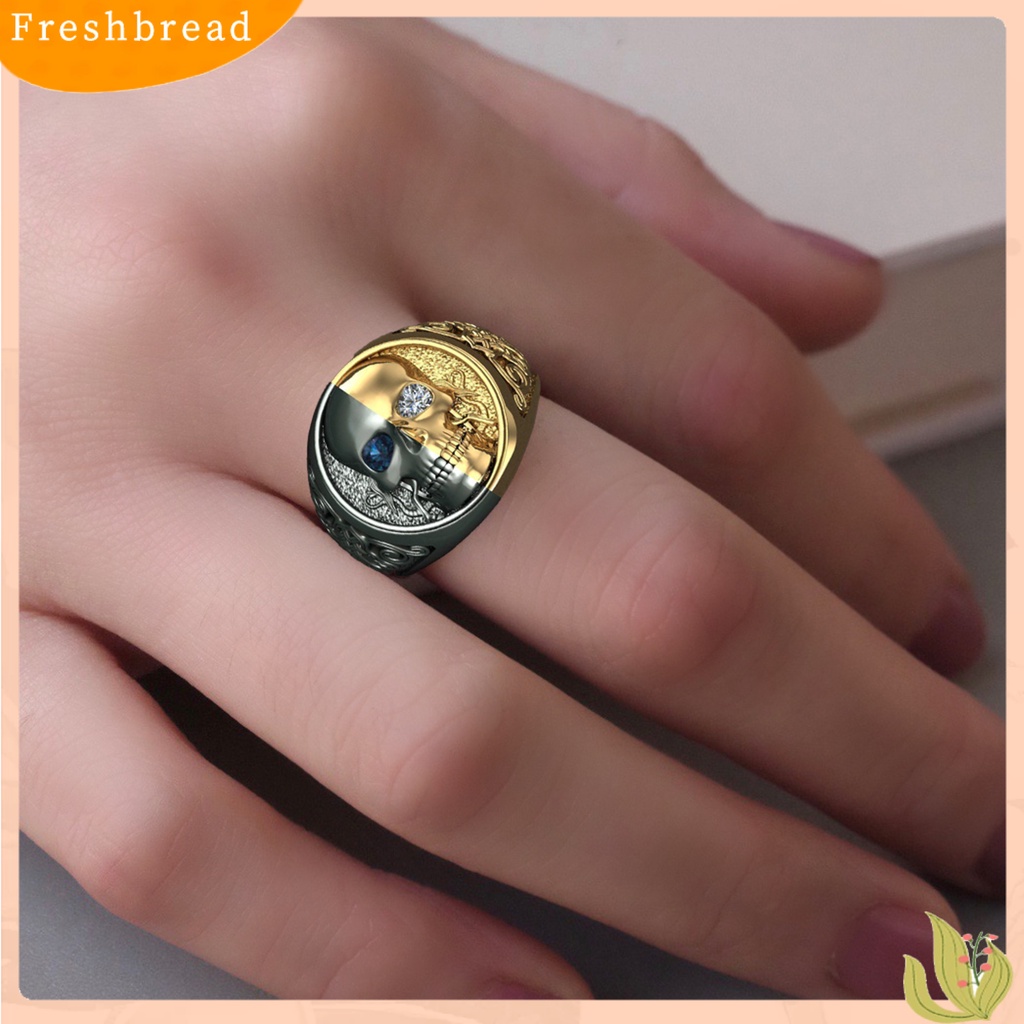 &lt; Freshbread &gt; Cincin Pesta Halus Indah Electroplated Alloy Mengerikan Pria Wanita Cincin Tengkorak Ukiran Untuk Pesta Custom