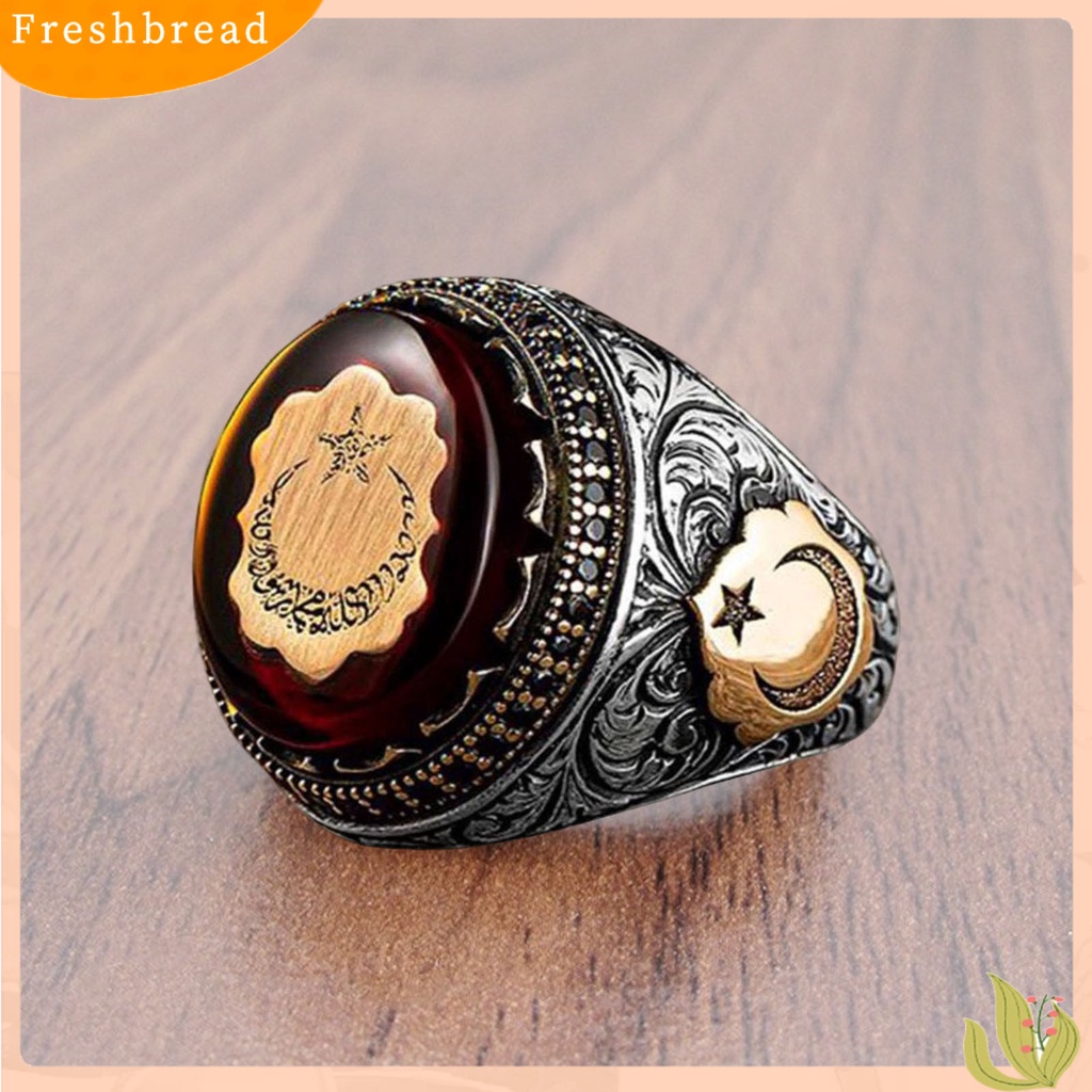 &lt; Freshbread &gt; Kepribadian Cincin Laki-Laki Pola Ukiran Tangan Buatan Tangan Berkilau Vintage Batu Merah Turki Signet Cincin Perhiasan Aksesori