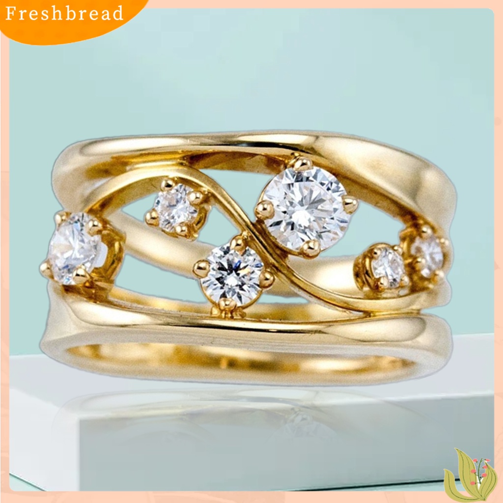 &lt; Freshbread &gt; Cincin Wanita Gaya Eye-catching Bahan Alloy Bentuk Gelombang Indah Cincin Cewek Untuk Pesta