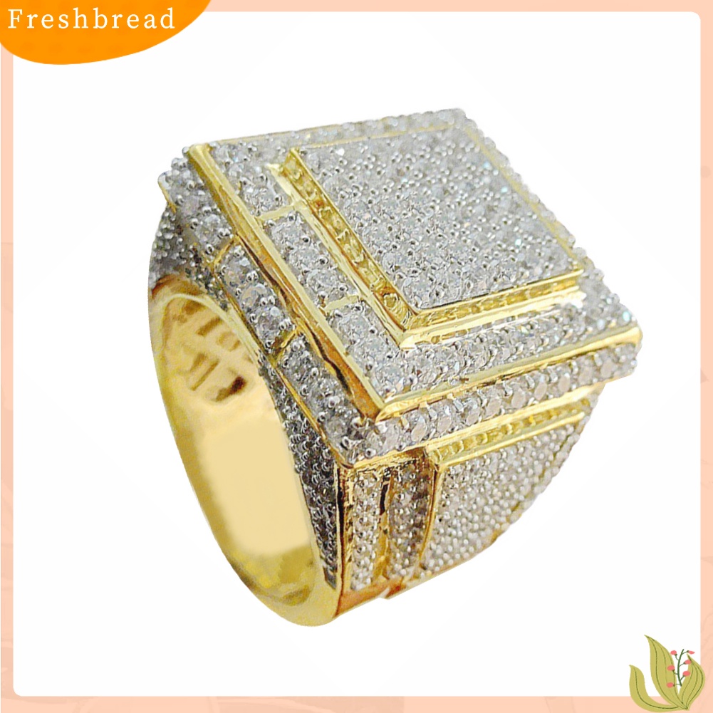 &lt; Freshbread &gt; Pria Fashion Besar Persegi Hip Hop Penuh Micro Berlian Imitasi Pave Rings Perhiasan Pernikahan
