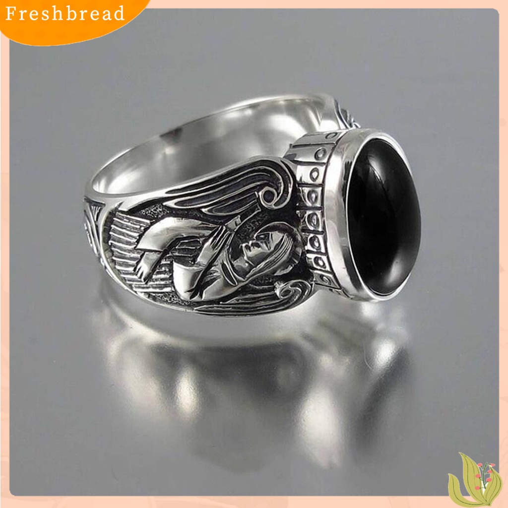 &lt; Freshbread &gt; Lebar Sederhana 2warna Vintage Cincin Wanita Moonstone Angel Pattern Ring Fashion Jewelry