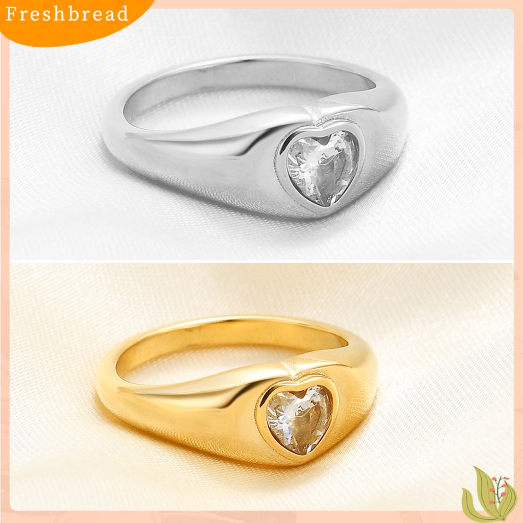 &lt; Freshbread &gt; Wanita Cincin Kepribadian Dipoles Minimalis Hypoallergenic Elegan Hadiah Stainless Steel Cinta Hati Berlian Imitasi Jari Cincin Fashion Perhiasan