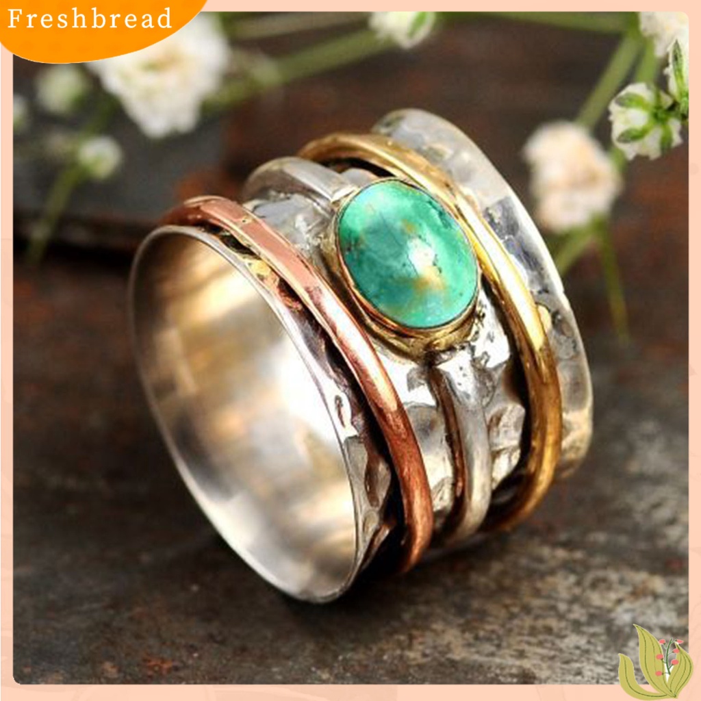 &lt; Freshbread &gt; Pria Cincin Bohemian Vintage Hias Turquoises Tiga Warna Jari Cincin Untuk Pacaran