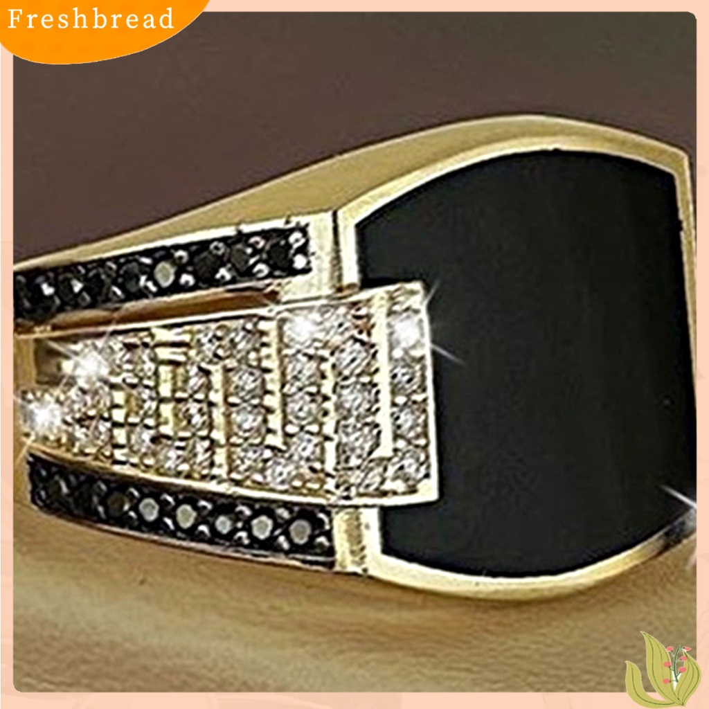 &lt; Freshbread &gt; Cincin Alloy Berlian Hitam Perhiasan Hadiah Alloy Natural Gemstone Wedding Ring Untuk Pesta