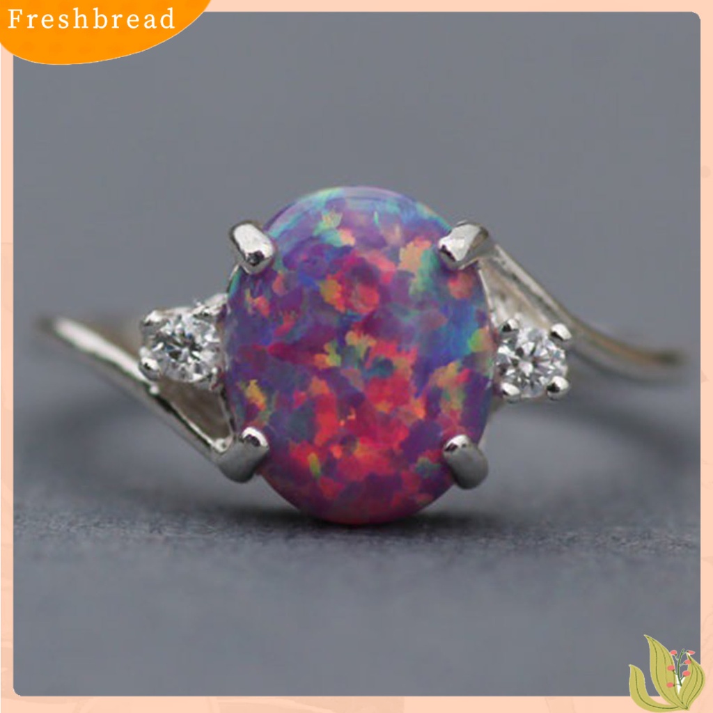 &lt; Freshbread &gt; Hias Berlian Imitasi Elegan Lady Cincin Oval Potong Warna-Warni Faux Permata Jari Cincin Perhiasan Aksesori