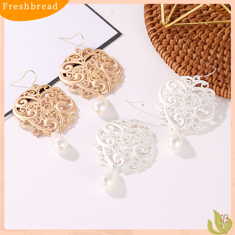 &lt; Freshbread &gt; Berlebihan Geometris Tetesan Air Anting Mutiara Imitasi Berongga Wanita Perhiasan Hadiah