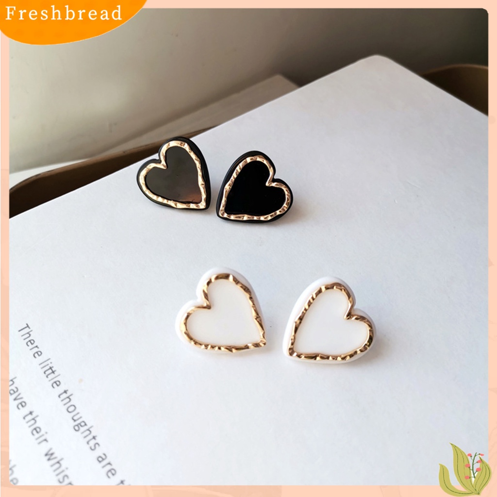 < Freshbread > 1pasang Indah Menawan Wanita Anting Hadiah Enamel Bentuk Hati Stud Earrings Perhiasan Aksesori