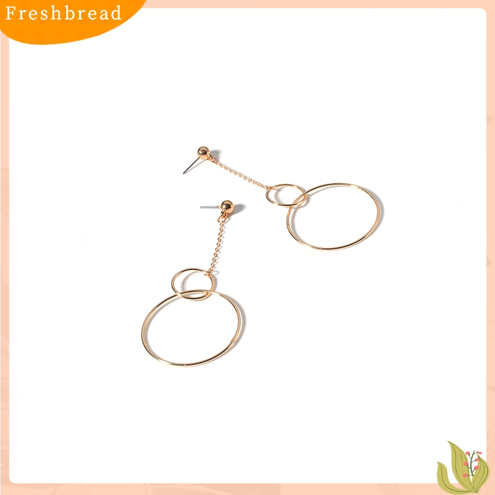 &lt; Freshbread &gt; Fashion Wanita Geometris Interlocking Metal Rings Anting Hoop Rantai Panjang