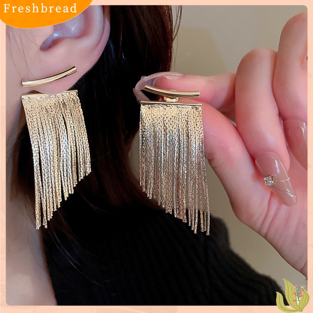 &lt; Freshbread &gt; 1pasang Anting Pejantan Bohemian Desain Busur Kilau Terang Geometris Electroplating Hias Hadiah Rantai Panjang Rumbai Liontin Anting