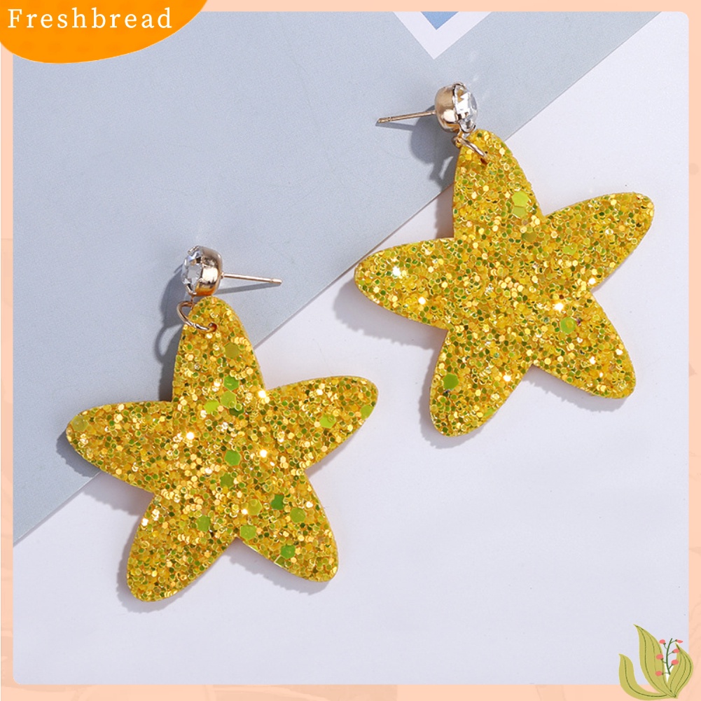 < Freshbread > Manis Sequin Pentagram Menjuntai Ear Stud Earrings Wanita Perhiasan Hadiah Ulang Tahun