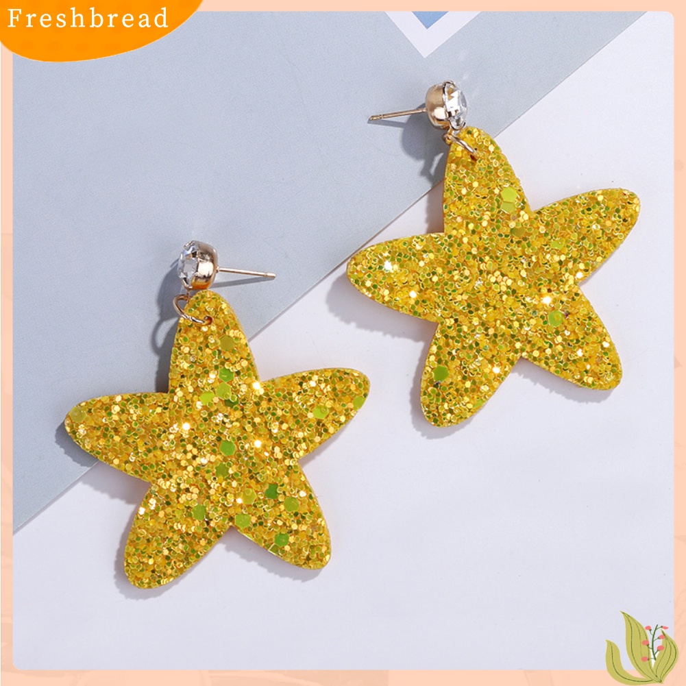 &lt; Freshbread &gt; Manis Sequin Pentagram Menjuntai Ear Stud Earrings Wanita Perhiasan Hadiah Ulang Tahun