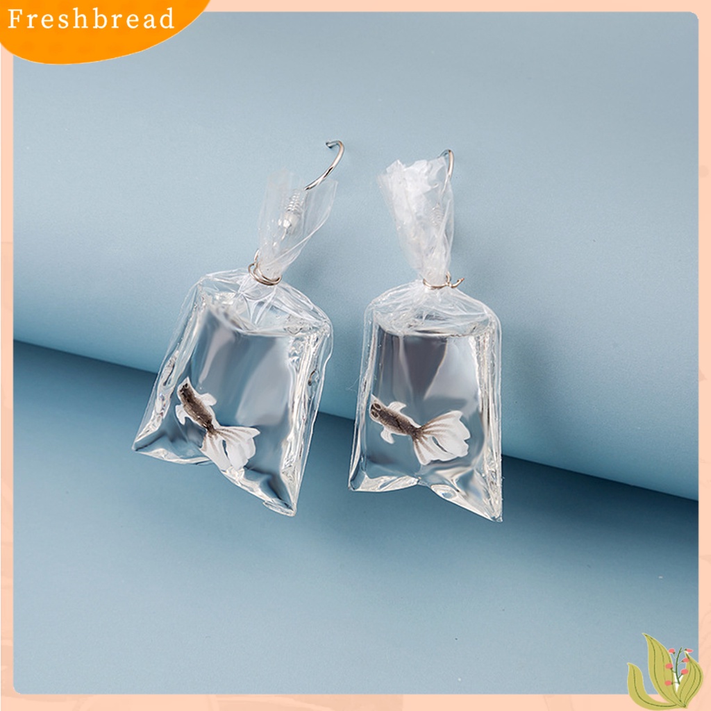 &lt; Freshbread &gt; 1pasang Drop Earrings Lucu Kartun Transparan Bentuk Kantong Air Realistis Dekoratif Hadiah Wanita Ikan Mas Menjuntai Kait Anting Pesona Perhiasan Aksesori Busana