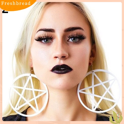 &lt; Freshbread &gt; Punk Vintage Besar Berongga Pentacle Bulat Menjuntai Statement Earrings Ear Studs