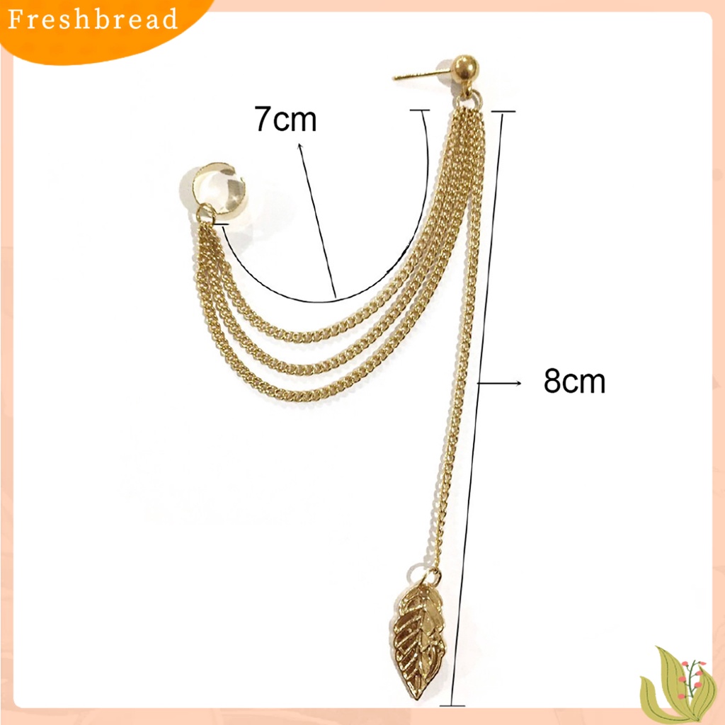 < Freshbread > 1Pc Anting Tusuk Gaya Gothic Punk Hias Alloy Wanita Daun Rantai Menjuntai Earrings Untuk Liburan