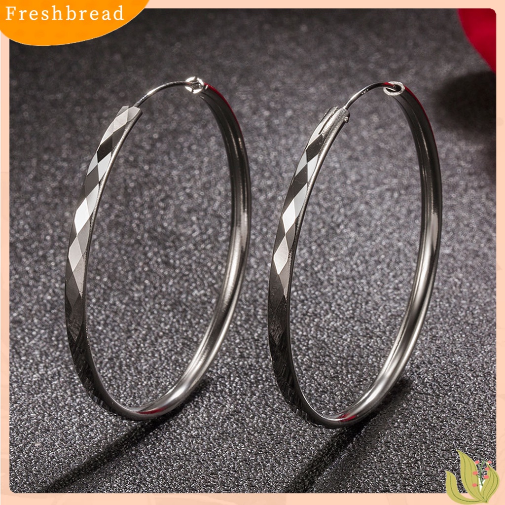 &lt; Freshbread &gt; 1pasang Anting Hoop Shiny Rhombus Texture Wanita Besar Hiphop Bulat Menjuntai Earring Perhiasan Hadiah Untuk Pacaran