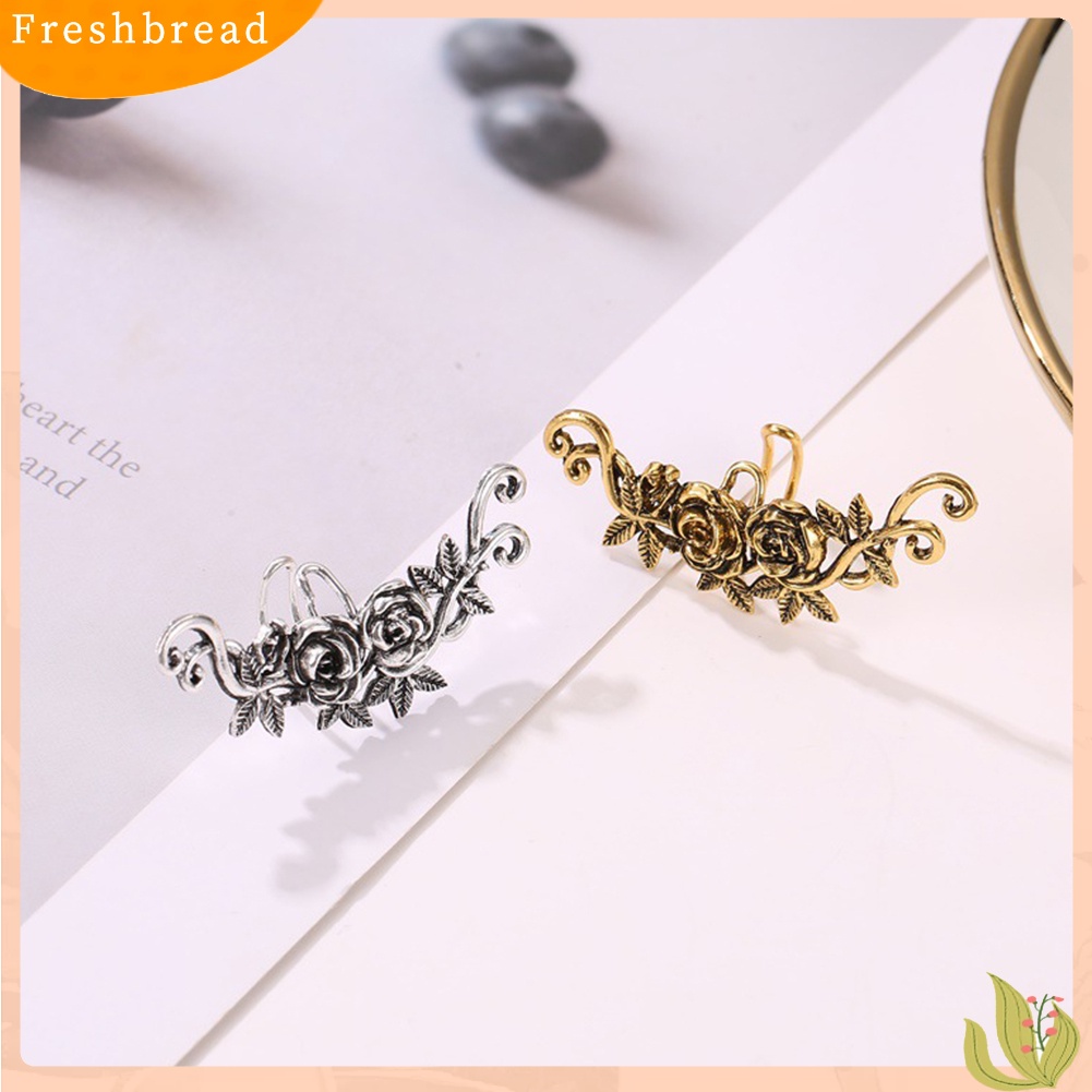 &lt; Freshbread &gt; 1Pc Wanita Ukir Bunga Mawar Telinga Manset Clip On Earring Tanpa Tindik Helix Jewelry