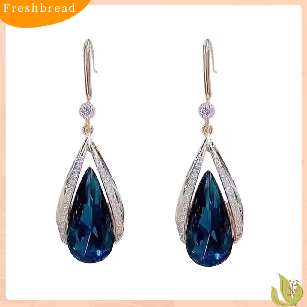 &lt; Freshbread &gt; 1pasang Anting Kait Kelas Tinggi Temperamen Elegan Berlian Imitasi Hadiah Imitasi Kristal Ungu Imitasi Tetesan Air Menjuntai Anting-Anting Perhiasan Fashion