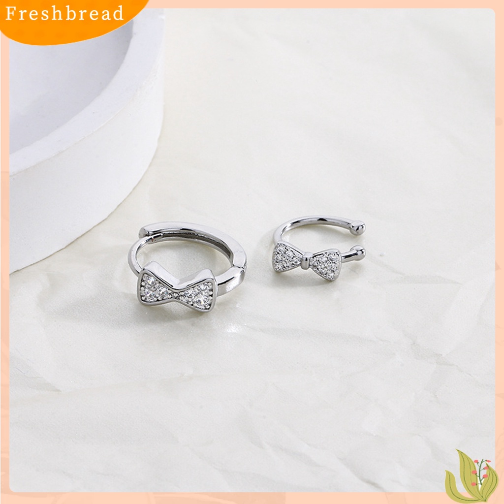 &lt; Freshbread &gt; 1Pc Ear Clip Bow Rhinestones Jewelry Anting Gaya Perancis Bersinar Untuk Pesta Perjamuan Pernikahan Prom